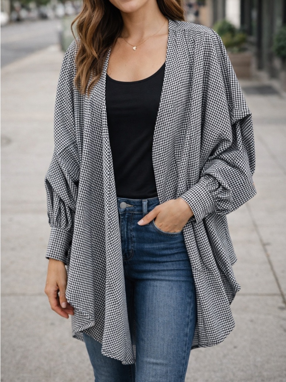 Women's Black and White Checkered blazer size medium oversized fit